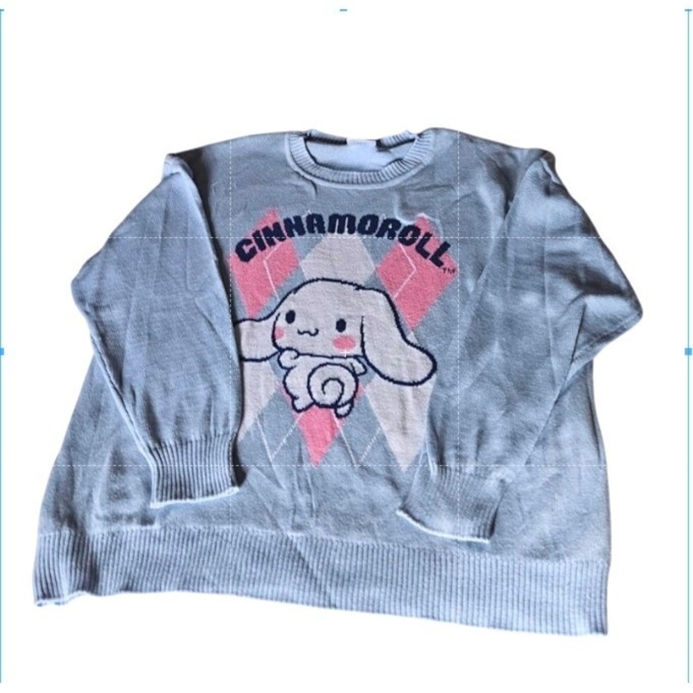 Sanrio Cinnamoroll Pull-Over Graphic Sweater XXL Argyle Pastel Baby Blue Preppy - Picture 6 of 6
